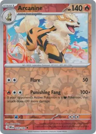 Arcanine 28/182 Reverse Holo | Destined Rivals | Pokemon Card