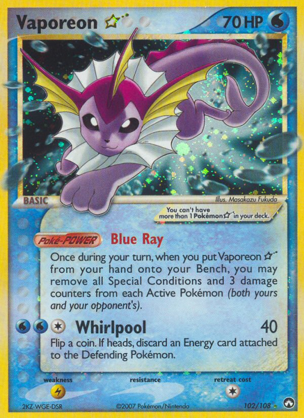 Vaporeon ★ 102/108 Rare Holo Star | Power Keepers | Pokemon Card