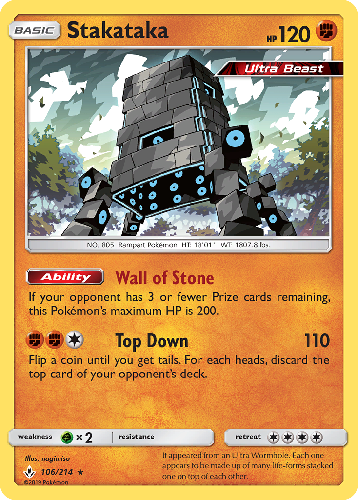 Stakataka 106/214 Rare Holo | Unbroken Bonds | Pokemon Card