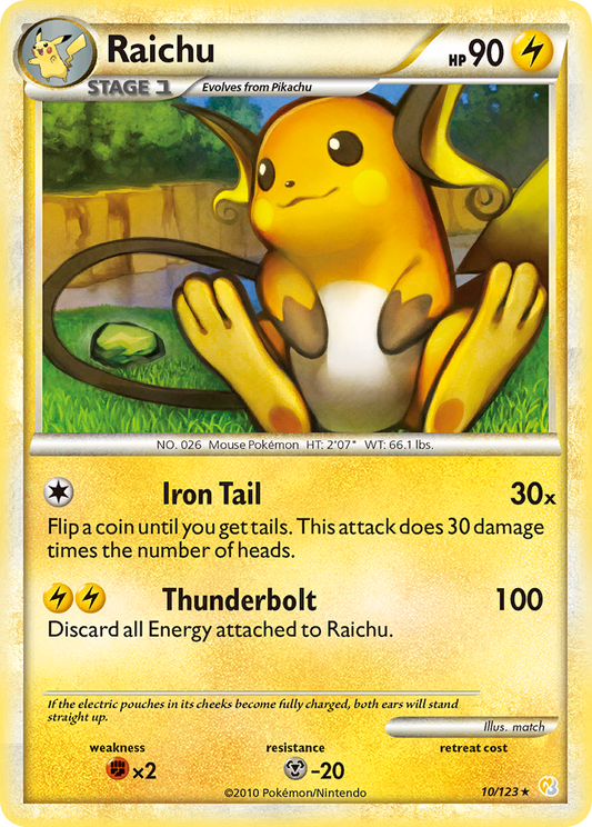 Raichu 10/123 Rare Holo | HeartGold & SoulSilver | Pokemon Card