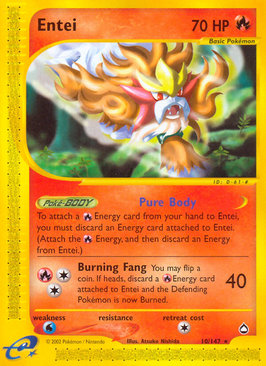 Entei 10/147 Rare | Aquapolis | Pokemon Card