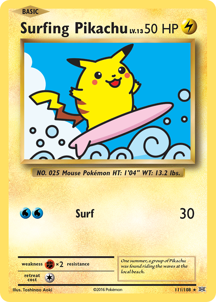 Surfing Pikachu 111/108 Rare Secret | Evolutions | Pokemon Card