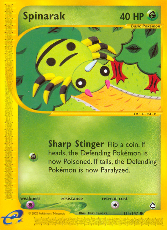 Spinarak 111/147 Common | Aquapolis | Pokemon Card