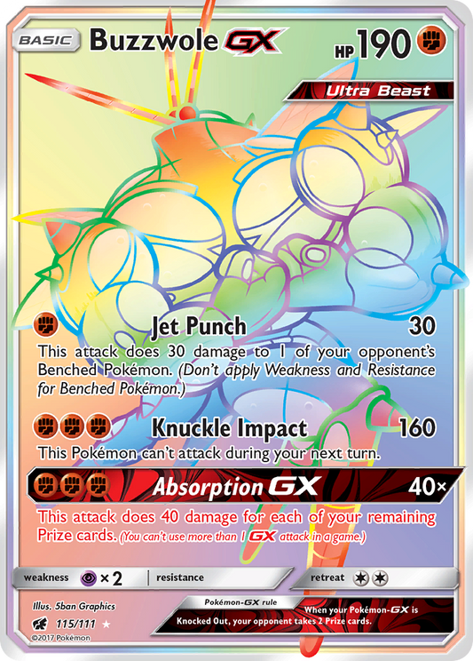 Buzzwole-GX 115/111 Rare Rainbow | Crimson Invasion | Pokemon Card
