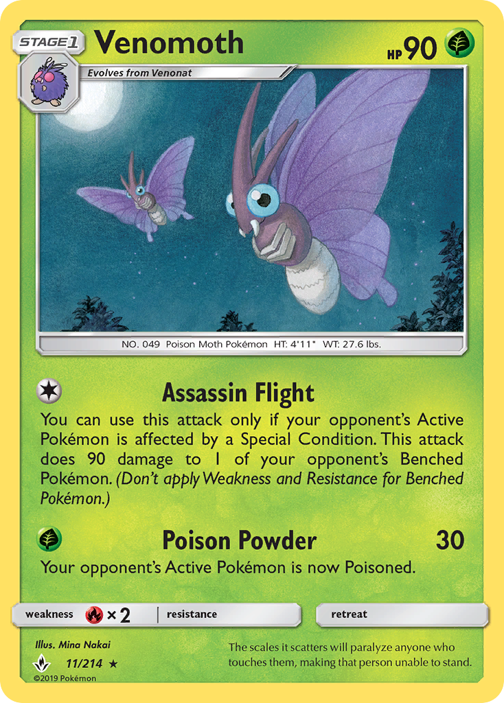 Venomoth 11/214 Rare | Unbroken Bonds | Pokemon Card