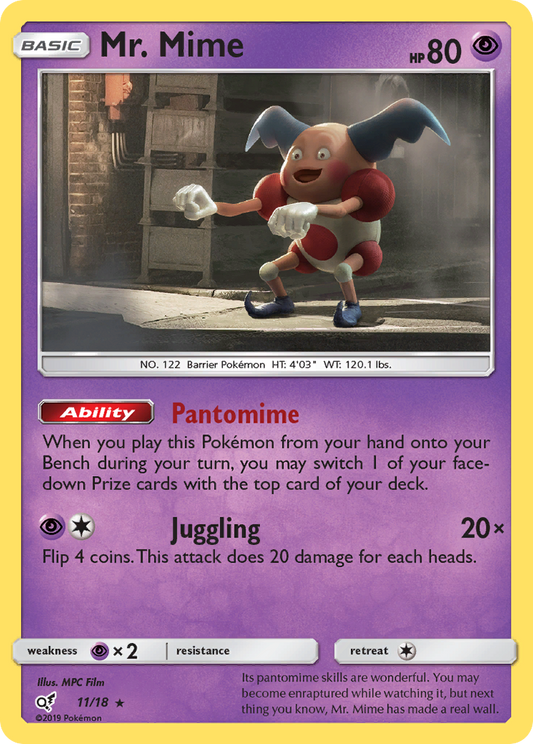 Mr. Mime 11/18 Rare | Detective Pikachu | Pokemon Card