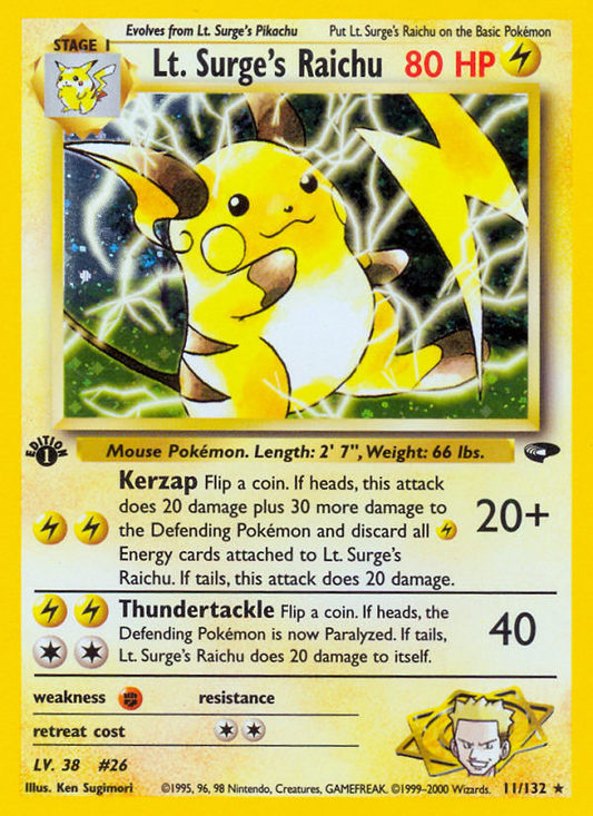 Lt. Surge's Raichu 11/132 Rare Holo | Gym Challenge | Pokemon Card