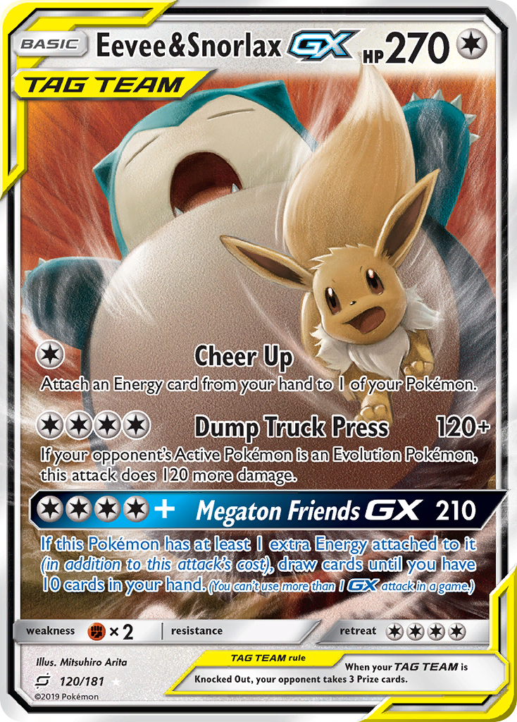 Eevee & Snorlax-GX 120/181 Rare Holo GX | Team Up | Pokemon Card