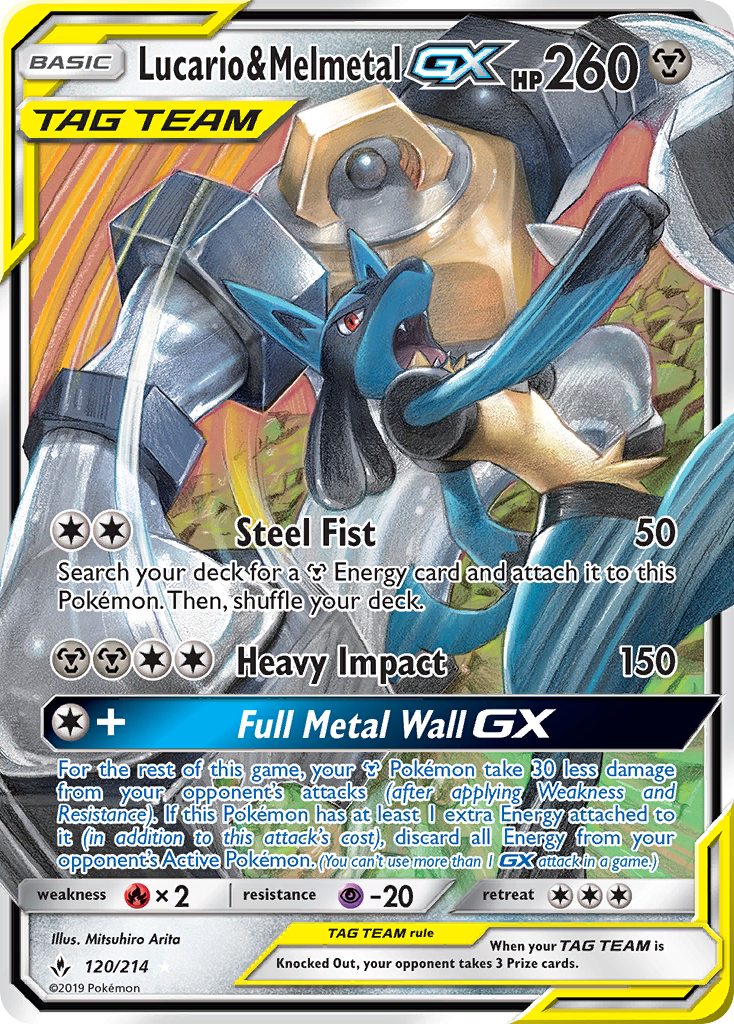 Lucario & Melmetal-GX 120/214 Rare Holo GX | Unbroken Bonds | Pokemon Card