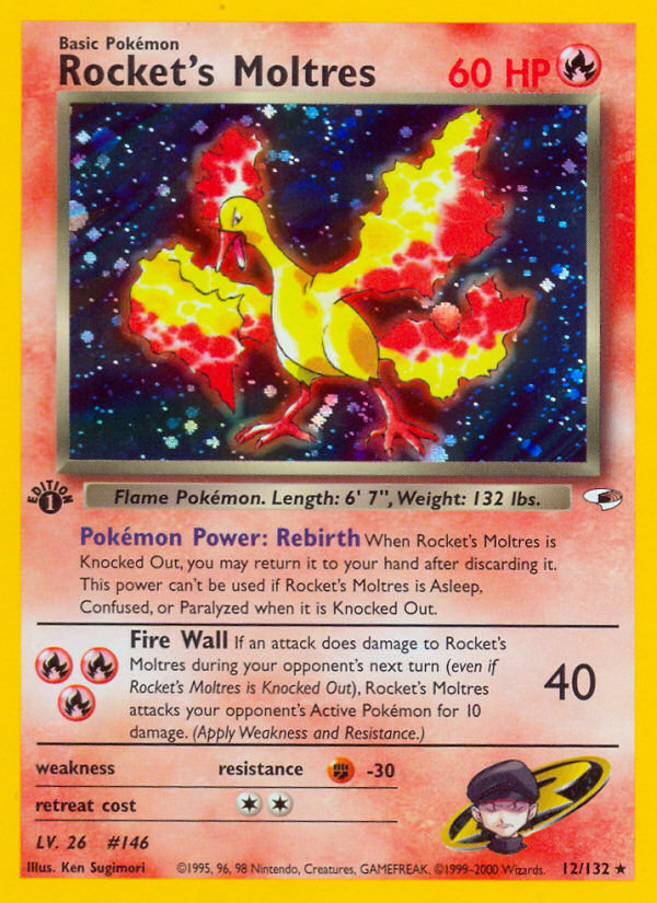 Rocket's Moltres 12/132 Rare Holo | Gym Heroes | Pokemon Card