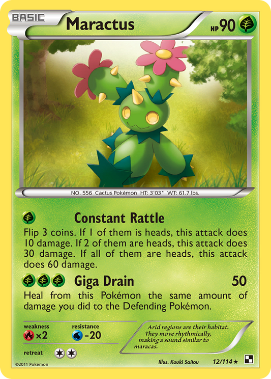 Maractus 12/114 Rare | Black & White | Pokemon Card