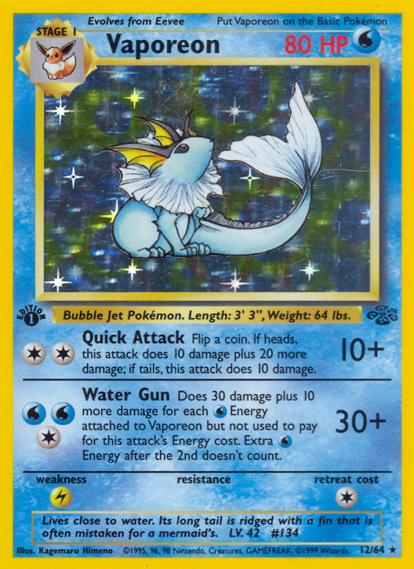 Vaporeon 12/64 Rare Holo | Jungle | Pokemon Card