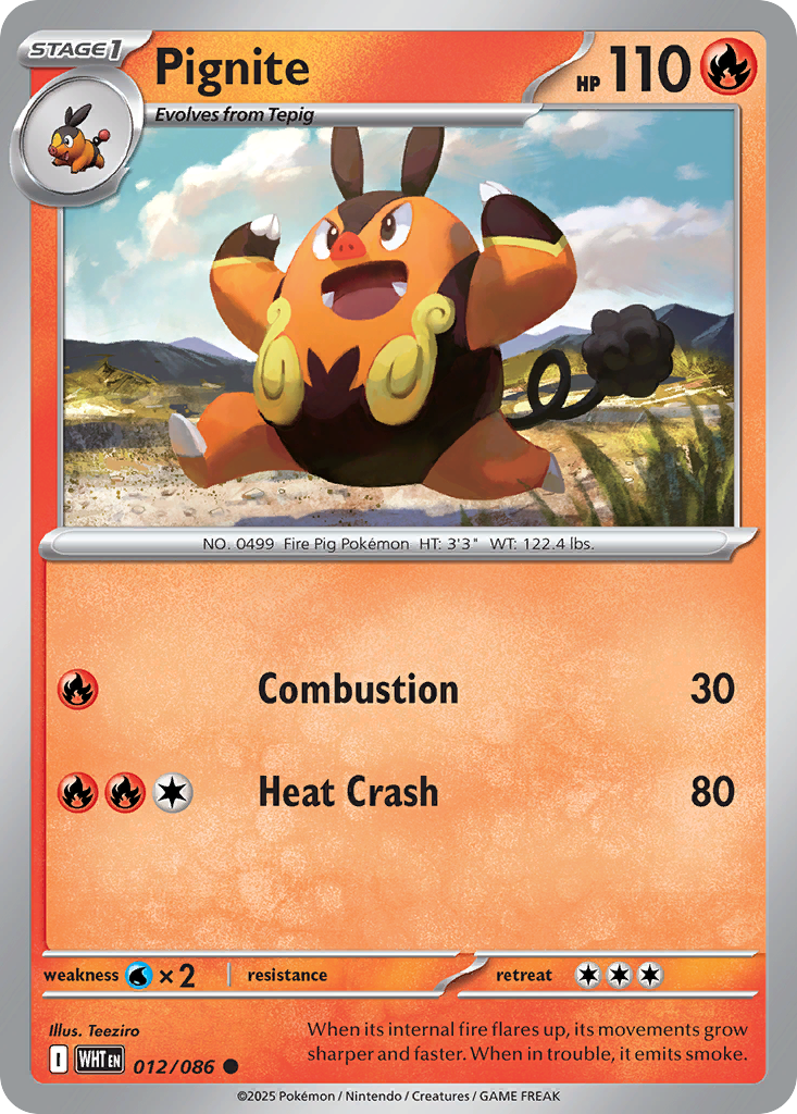 Pignite 12/86 Common | White Flare | Pokemon Card