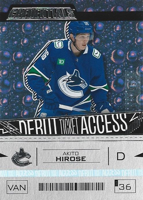 Akito Hirose #132 Vancouver Canucks | 2023-24 Upper Deck Credentials | NHL Trading Card