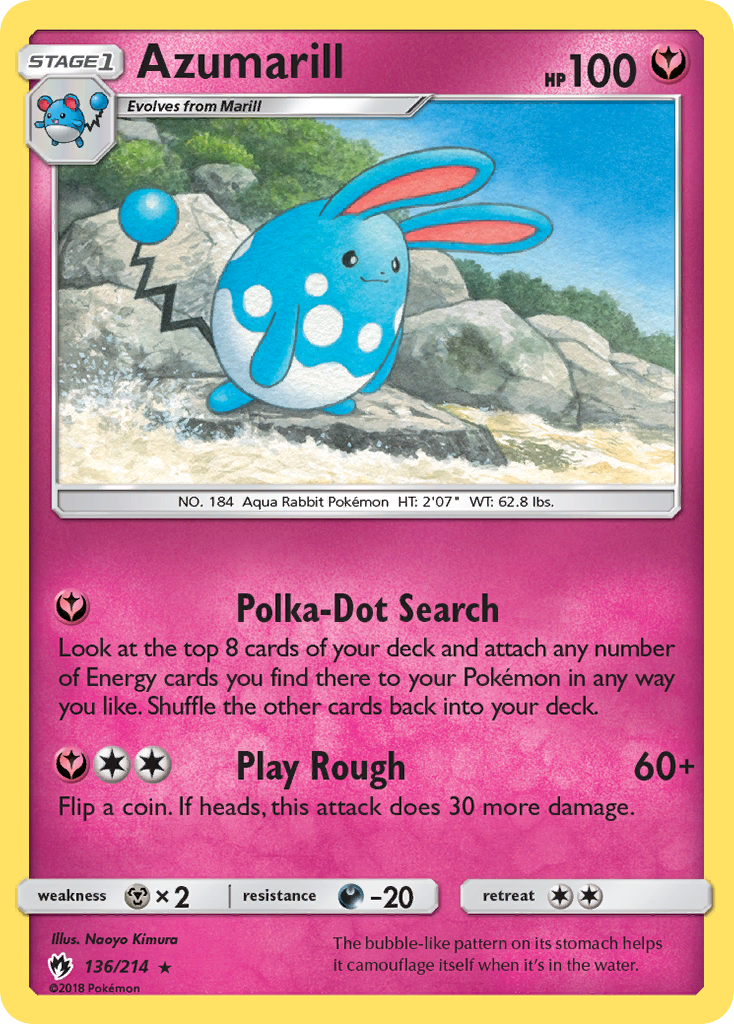 Azumarill 136/214 Rare | Lost Thunder | Pokemon Card
