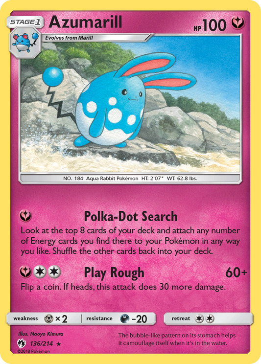 Azumarill 136/214 Rare | Lost Thunder | Pokemon Card
