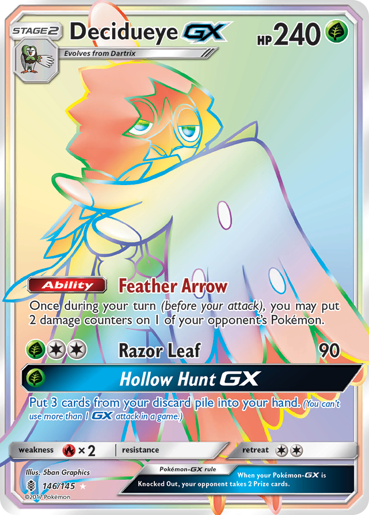 Decidueye-GX 146/145 Rare Rainbow | Guardians Rising | Pokemon Card