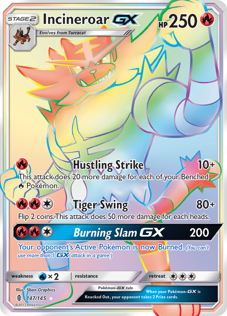 Incineroar-GX 147/145 Rare Rainbow | Guardians Rising | Pokemon Card