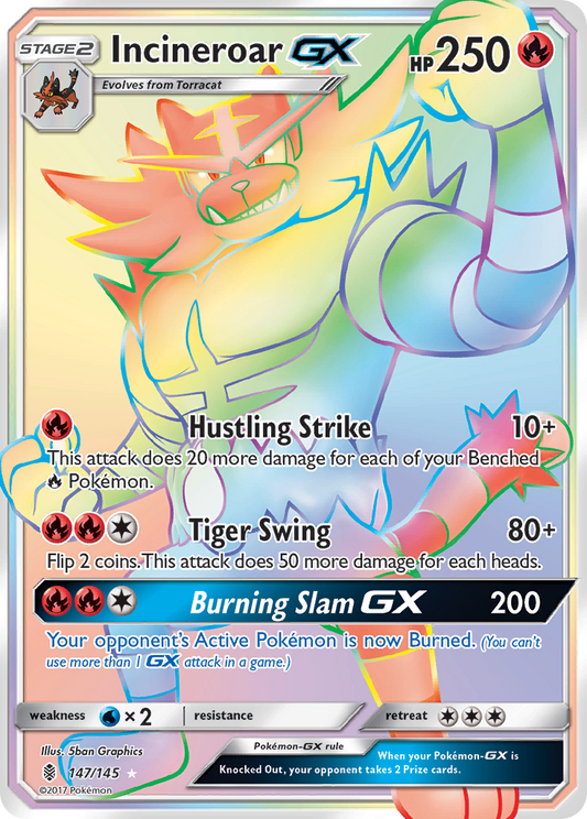 Incineroar-GX 147/145 Rare Rainbow | Guardians Rising | Pokemon Card