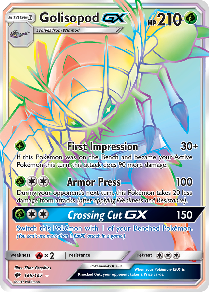 Golisopod-GX 148/147 Rare Rainbow | Burning Shadows | Pokemon Card