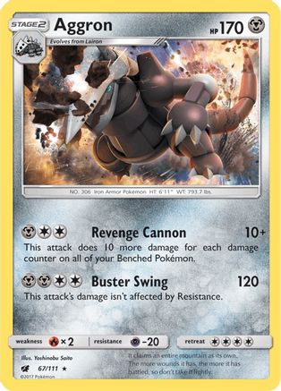 Aggron 67/111 Reverse Holo | Crimson Invasion | Pokemon Card