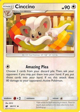 Cinccino 86/111 Reverse Holo | Crimson Invasion | Pokemon Card