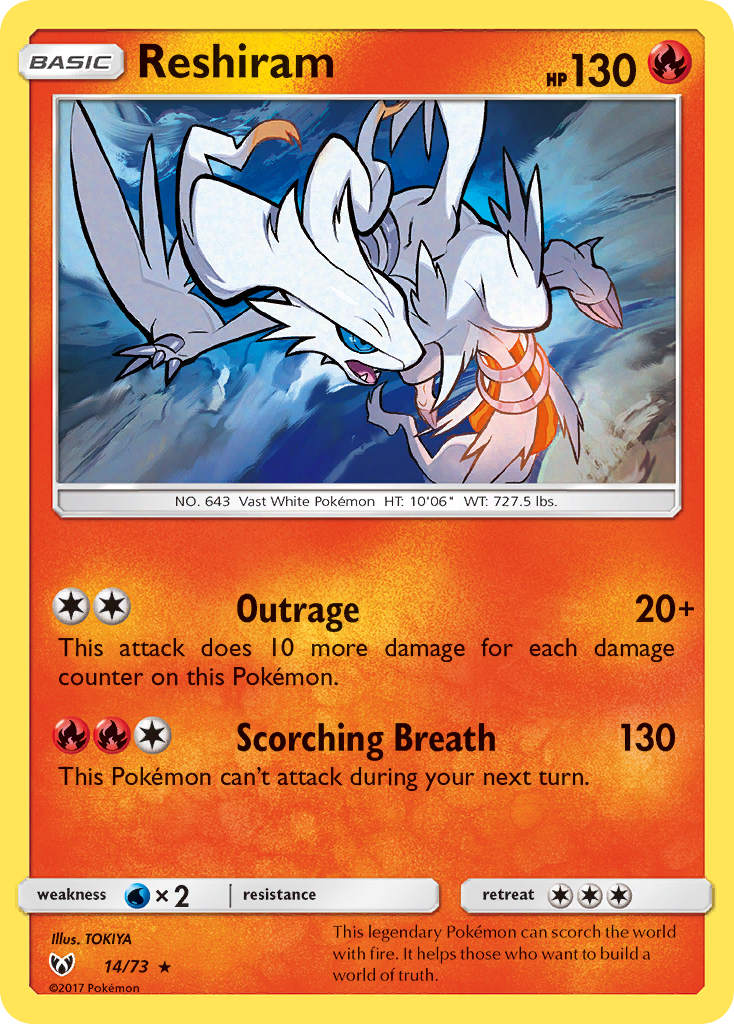 Reshiram 14/73 Rare Holo | Shining Legends | Pokemon Card