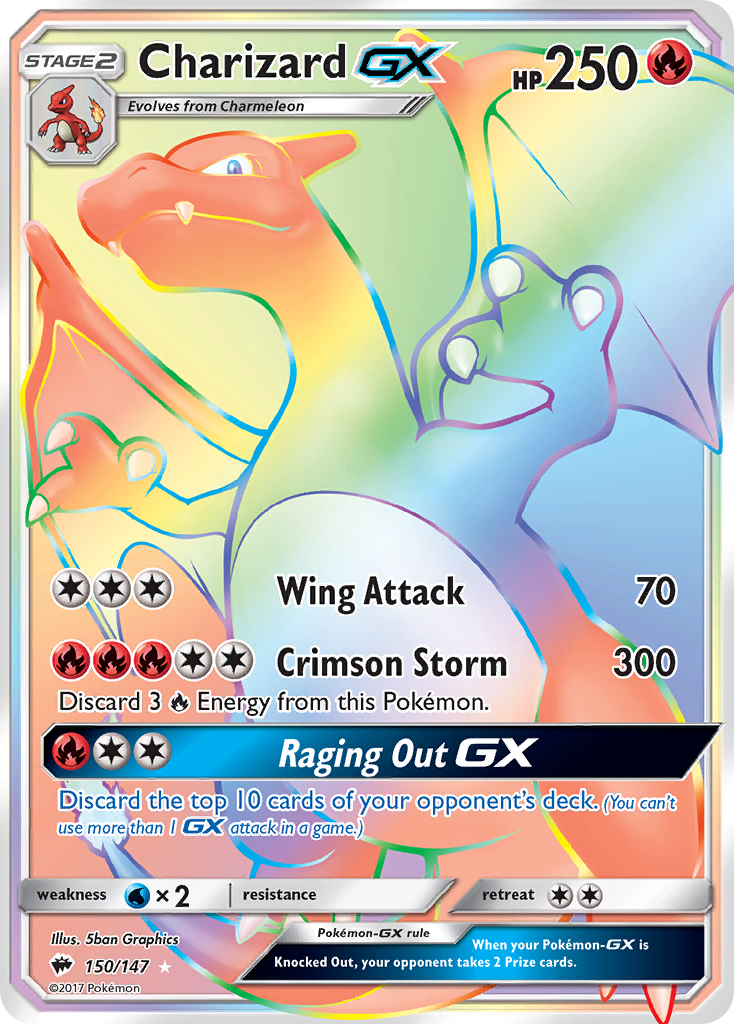 Charizard-GX 150/147 Rare Rainbow | Burning Shadows | Pokemon Card