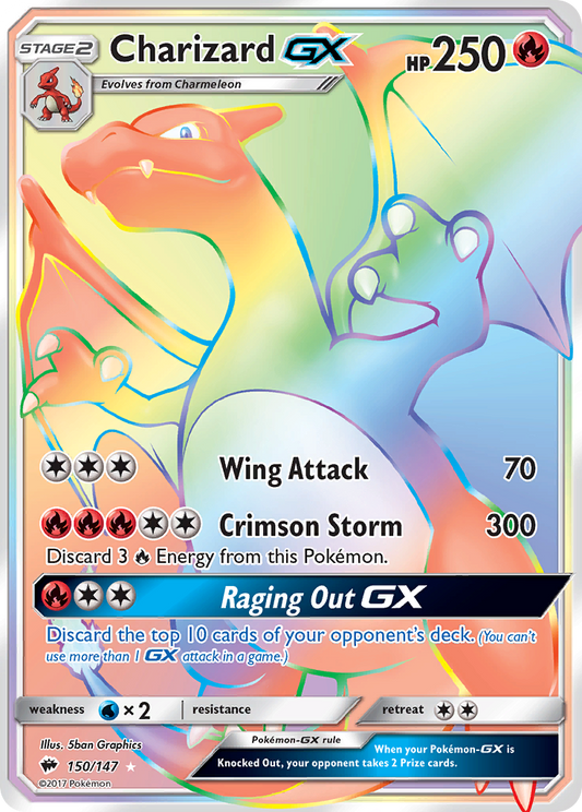 Charizard-GX 150/147 Rare Rainbow | Burning Shadows | Pokemon Card