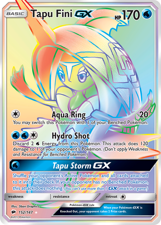 Tapu Fini-GX 152/147 Rare Rainbow | Burning Shadows | Pokemon Card