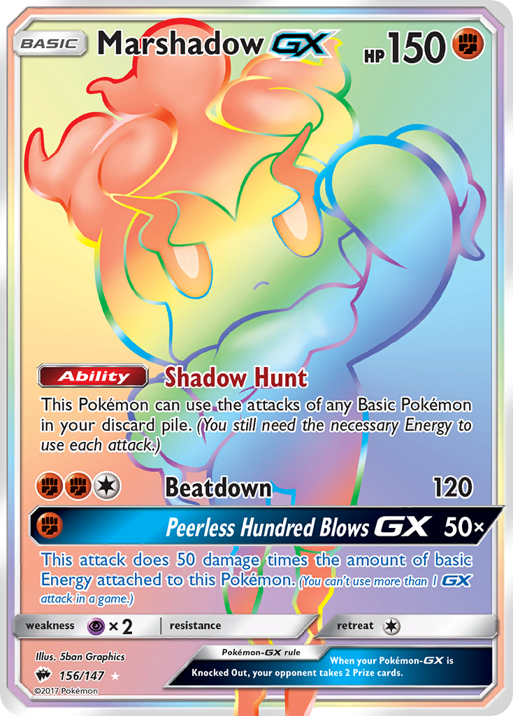 Marshadow-GX 156/147 Rare Rainbow | Burning Shadows | Pokemon Card
