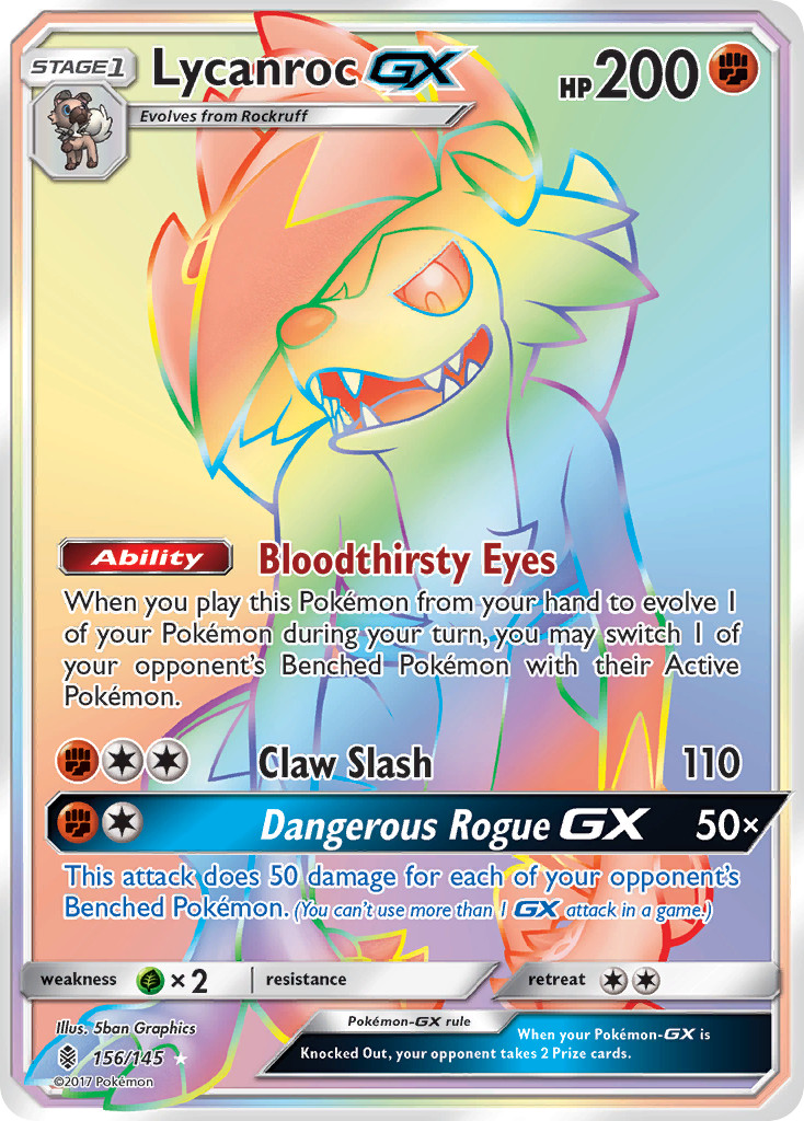 Lycanroc-GX 156/145 Rare Rainbow | Guardians Rising | Pokemon Card