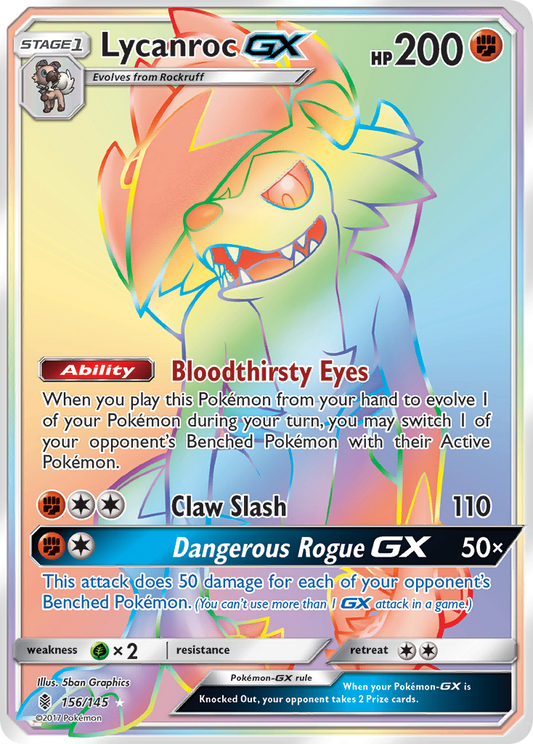 Lycanroc-GX 156/145 Rare Rainbow | Guardians Rising | Pokemon Card