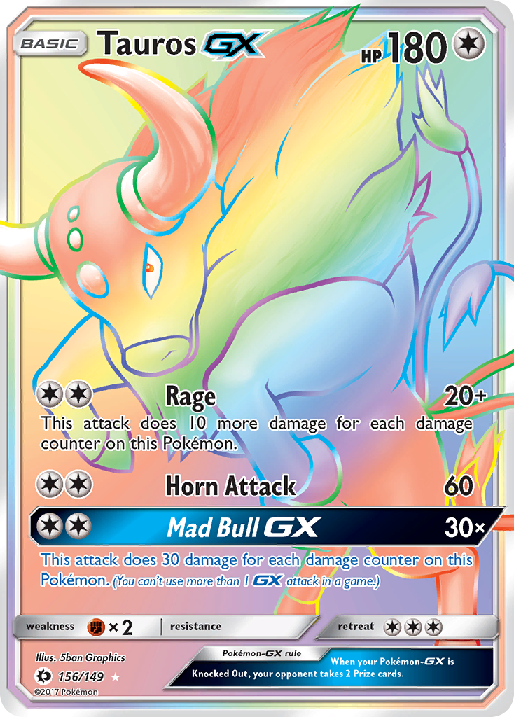 Tauros-GX 156/149 Rare Rainbow | Sun & Moon | Pokemon Card