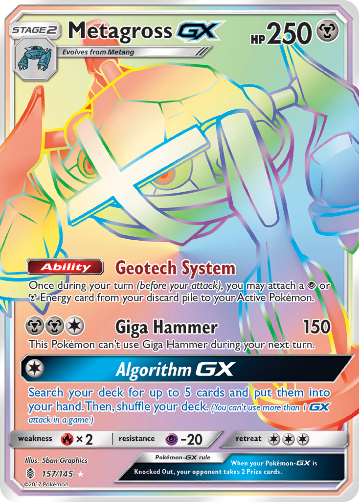 Metagross-GX 157/145 Rare Rainbow | Guardians Rising | Pokemon Card