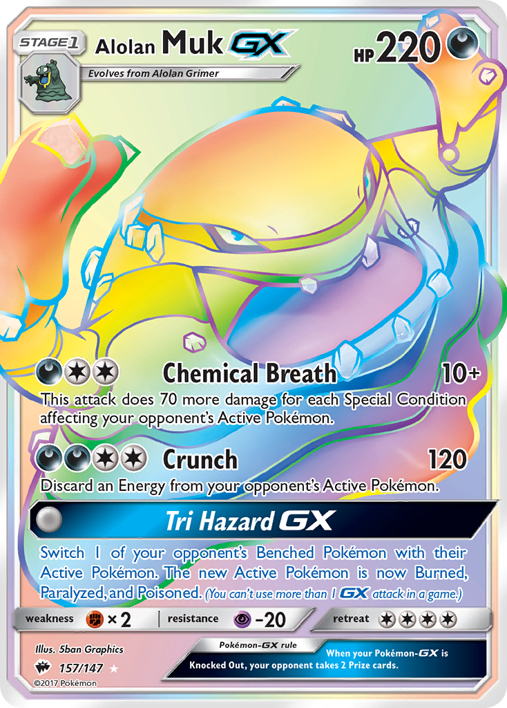 Alolan Muk-GX 157/147 Rare Rainbow | Burning Shadows | Pokemon Card