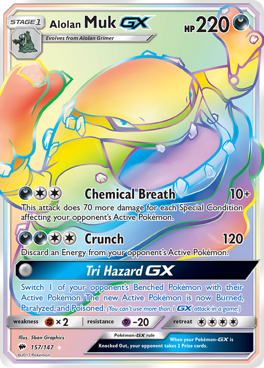 Alolan Muk-GX 157/147 Rare Rainbow | Burning Shadows | Pokemon Card