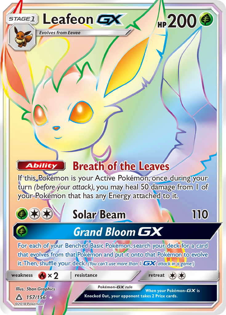 Leafeon-GX 157/156 Rare Rainbow | Ultra Prism | Pokemon Card