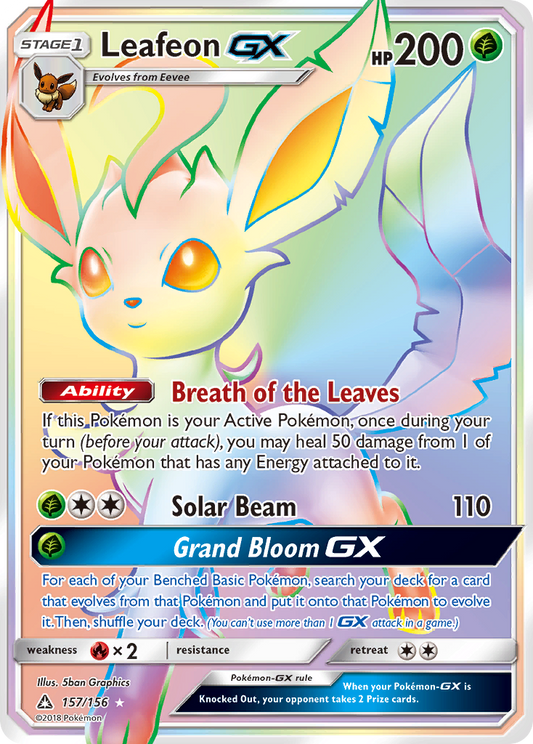 Leafeon-GX 157/156 Rare Rainbow | Ultra Prism | Pokemon Card