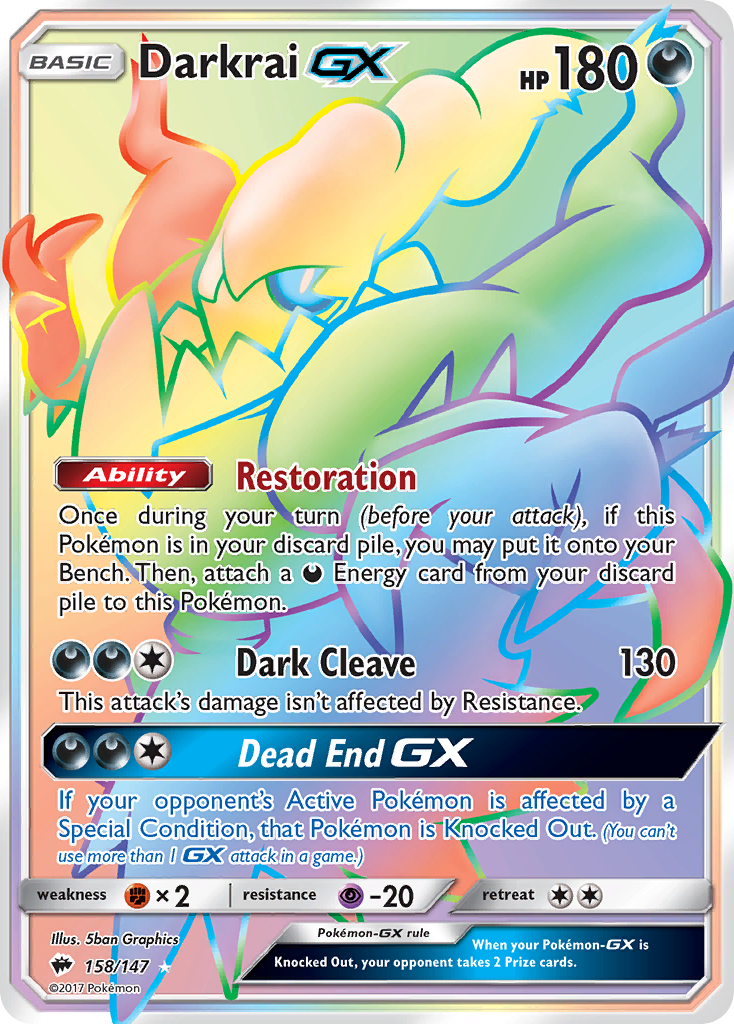 Darkrai-GX 158/147 Rare Rainbow | Burning Shadows | Pokemon Card