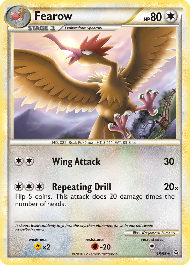 Fearow 15/95 Rare | HS—Unleashed | Pokemon Card