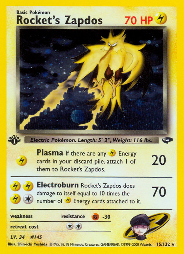 Rocket's Zapdos 15/132 Rare Holo | Gym Challenge | Pokemon Card