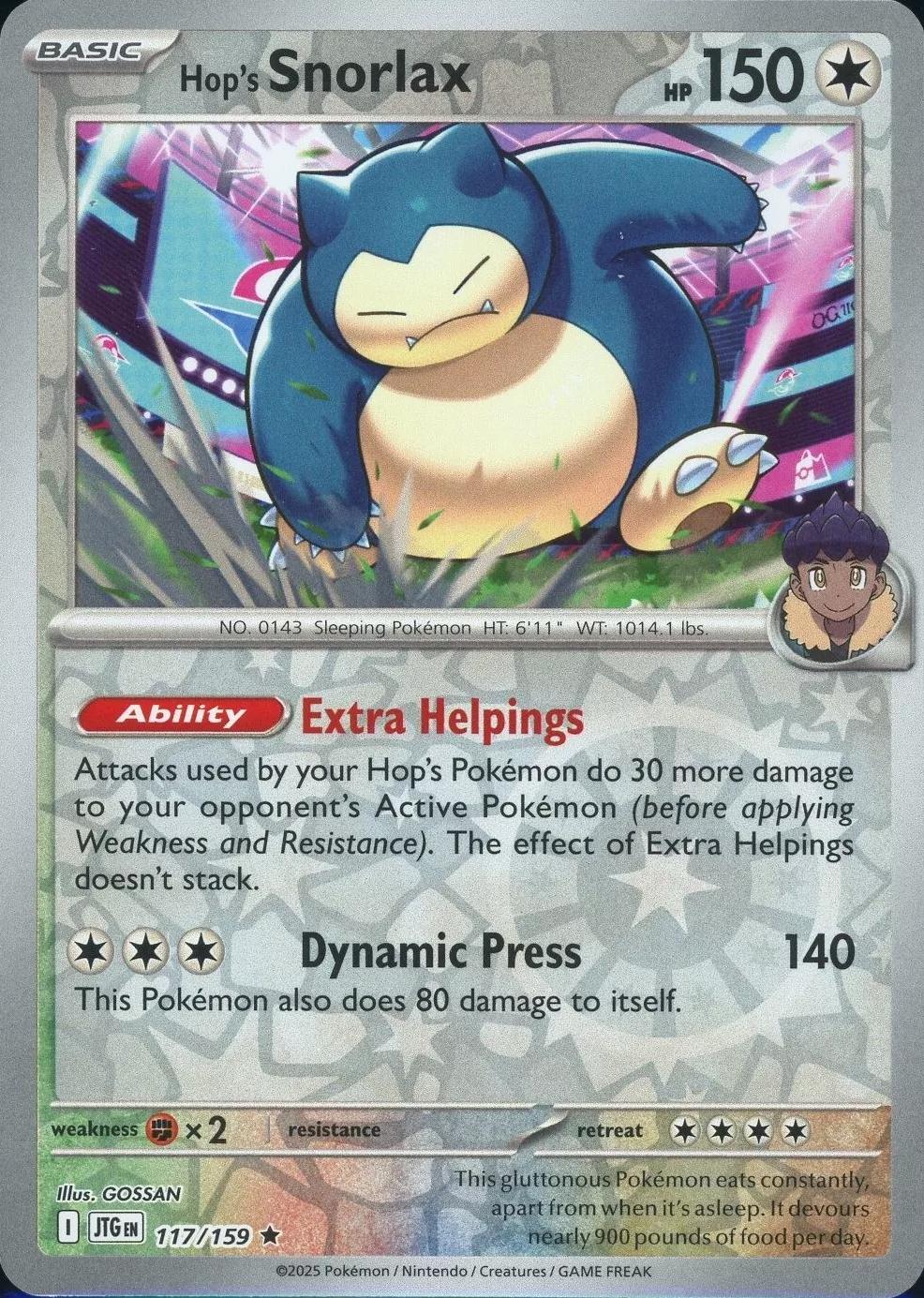 Hop's Snorlax 117/159 Reverse Holo | Journey Together | Pokemon Card