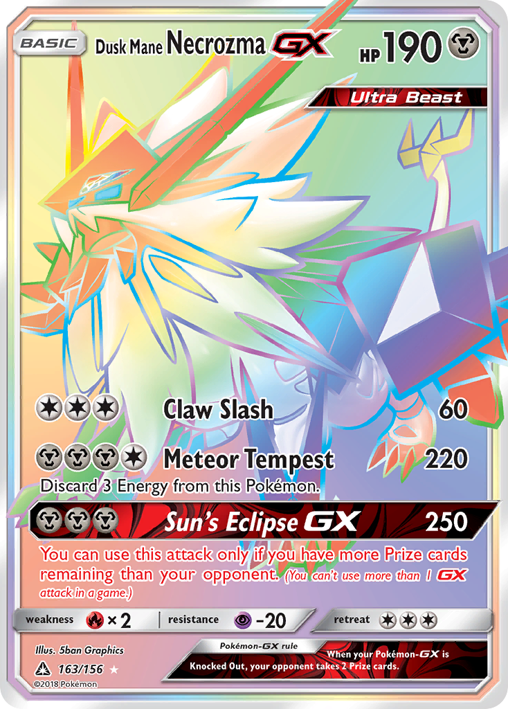 Dusk Mane Necrozma-GX 163/156 Rare Rainbow | Ultra Prism | Pokemon Card