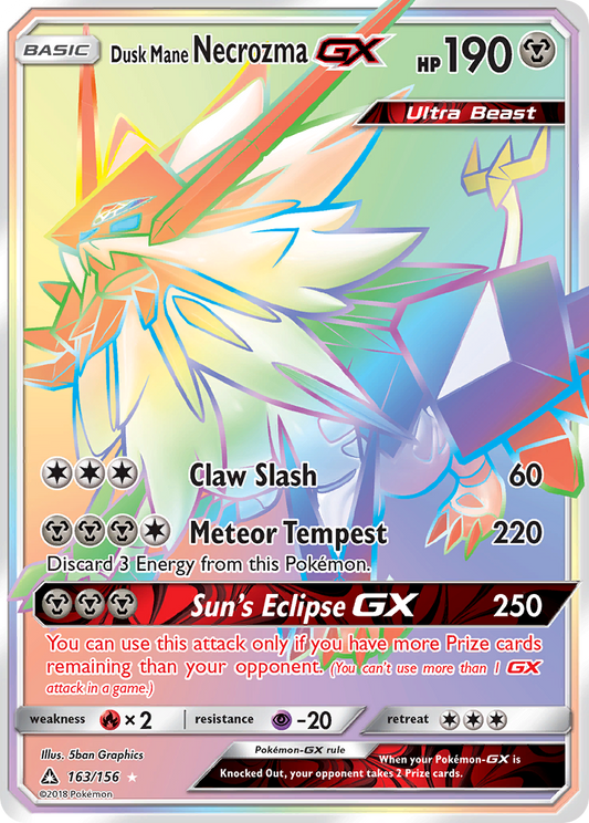 Dusk Mane Necrozma-GX 163/156 Rare Rainbow | Ultra Prism | Pokemon Card