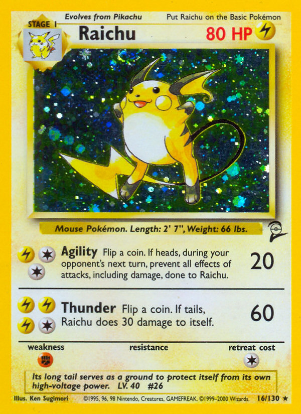 Raichu 16/130 Rare Holo | Base Set 2 | Pokemon Card