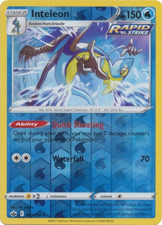 Inteleon 43/198 Reverse Holo | Chilling Reign | Pokemon Card