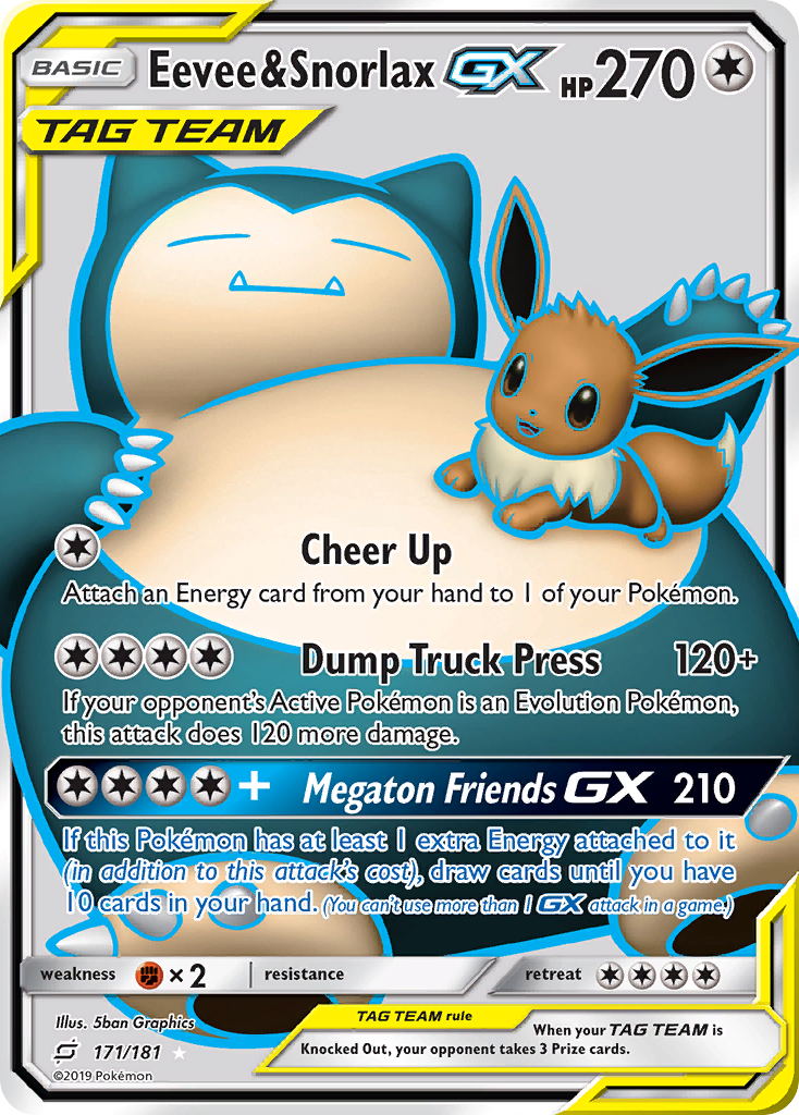 Eevee & Snorlax-GX 171/181 Rare Ultra | Team Up | Pokemon Card