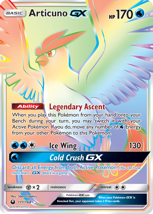 Articuno-GX 171/168 Rare Rainbow | Celestial Storm | Pokemon Card