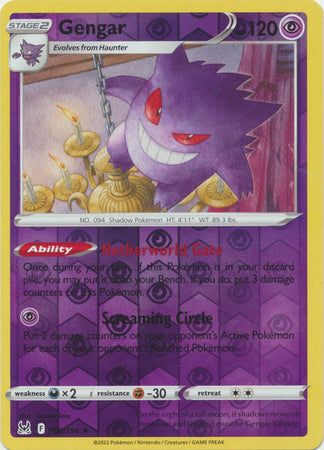 Gengar 66/196 Reverse Holo | Lost Origin | Pokemon Card